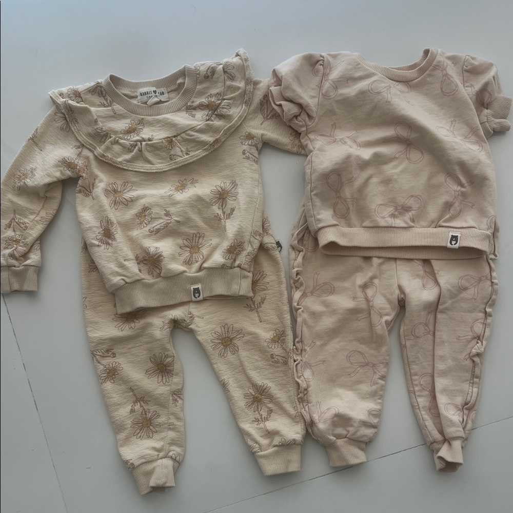 Rabbit + Bear Organic Cotton Sweat Set Bundle | Sunflowers & Bows | 12M